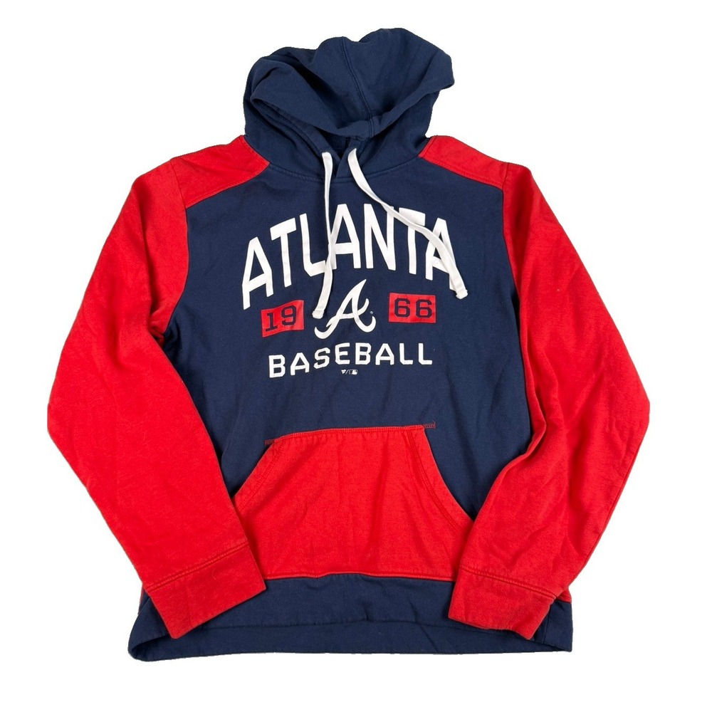 Atlanta Braves Fanatics Hoodie Mens Large Red Navy MLB Baseball Pullover 1966